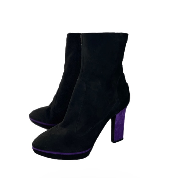 Sergio Rossi Black Suede Purple Accent Bootie 7.5 - Picture 3 of 12
